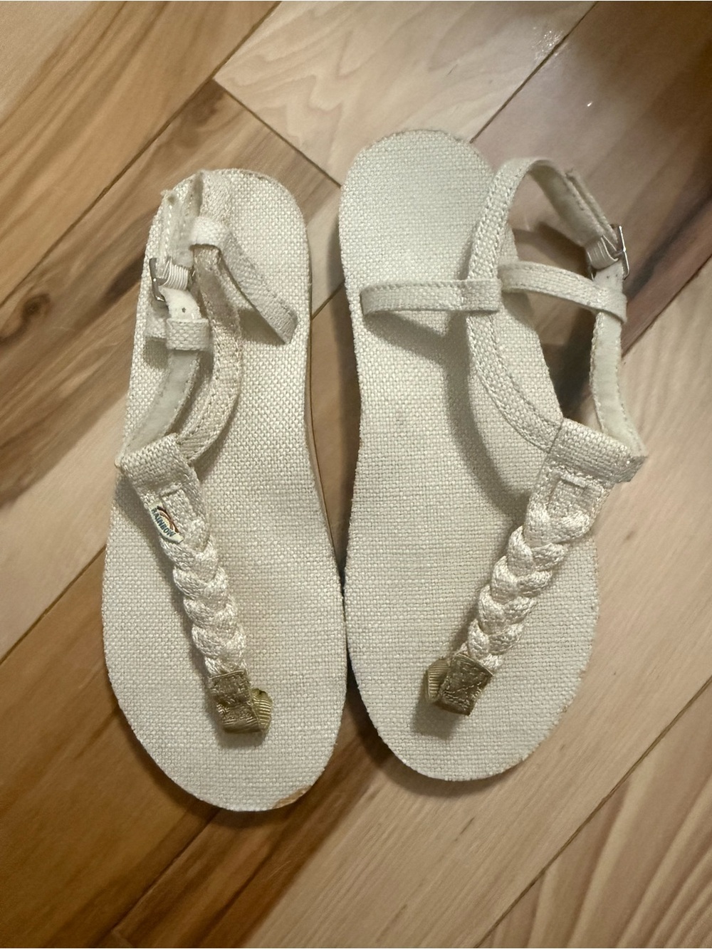 Rainbow 🌈 Braided T-Strap Women’s Sandals in Cream